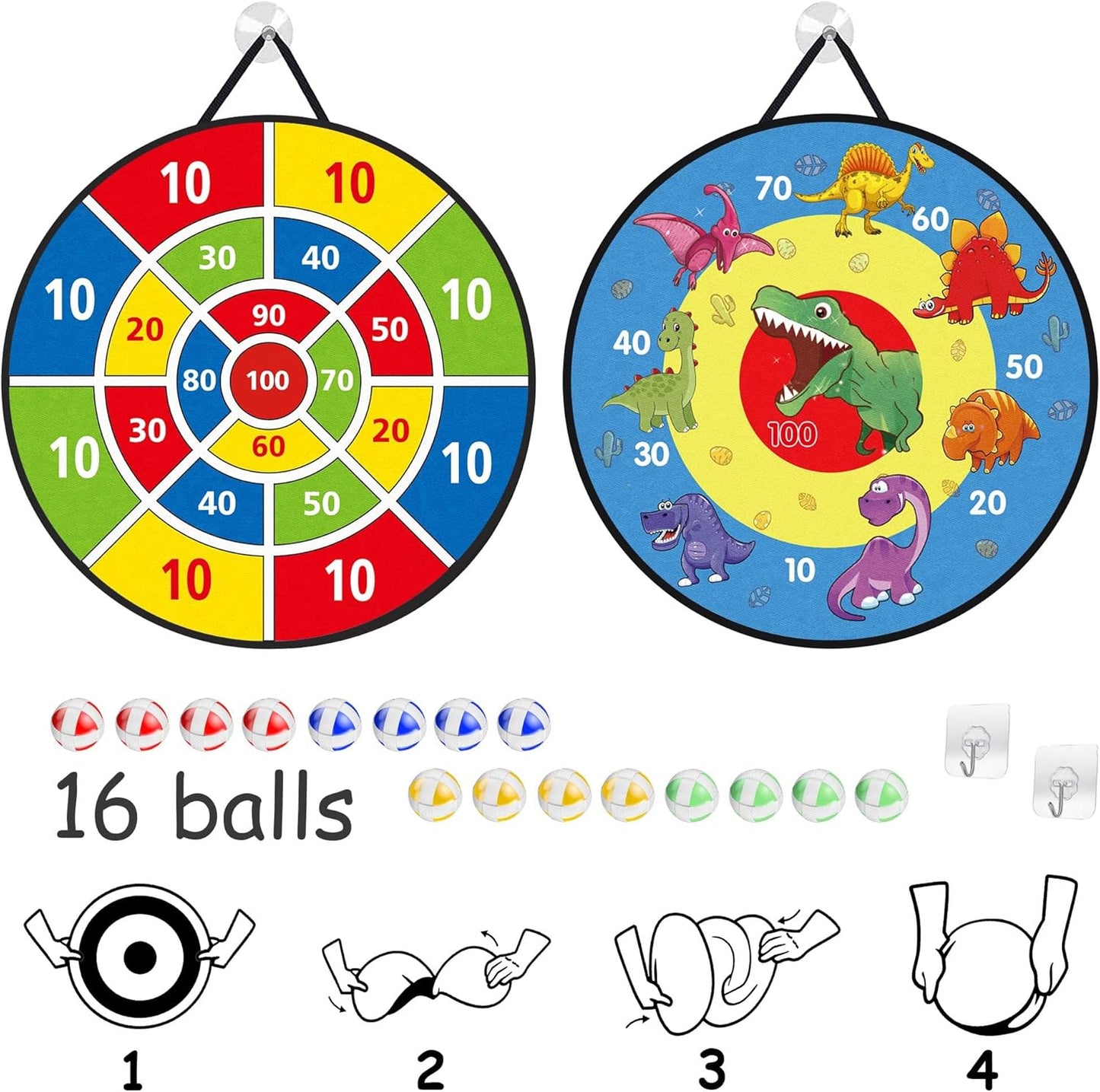 Board Games Set, Dart Board for Kids with 12 Sticky Balls, Darts Board Set with Hook, Safe & Classic Toy Gift for Boys Girls Ages 3-Year-Old and Up, 26 Inches