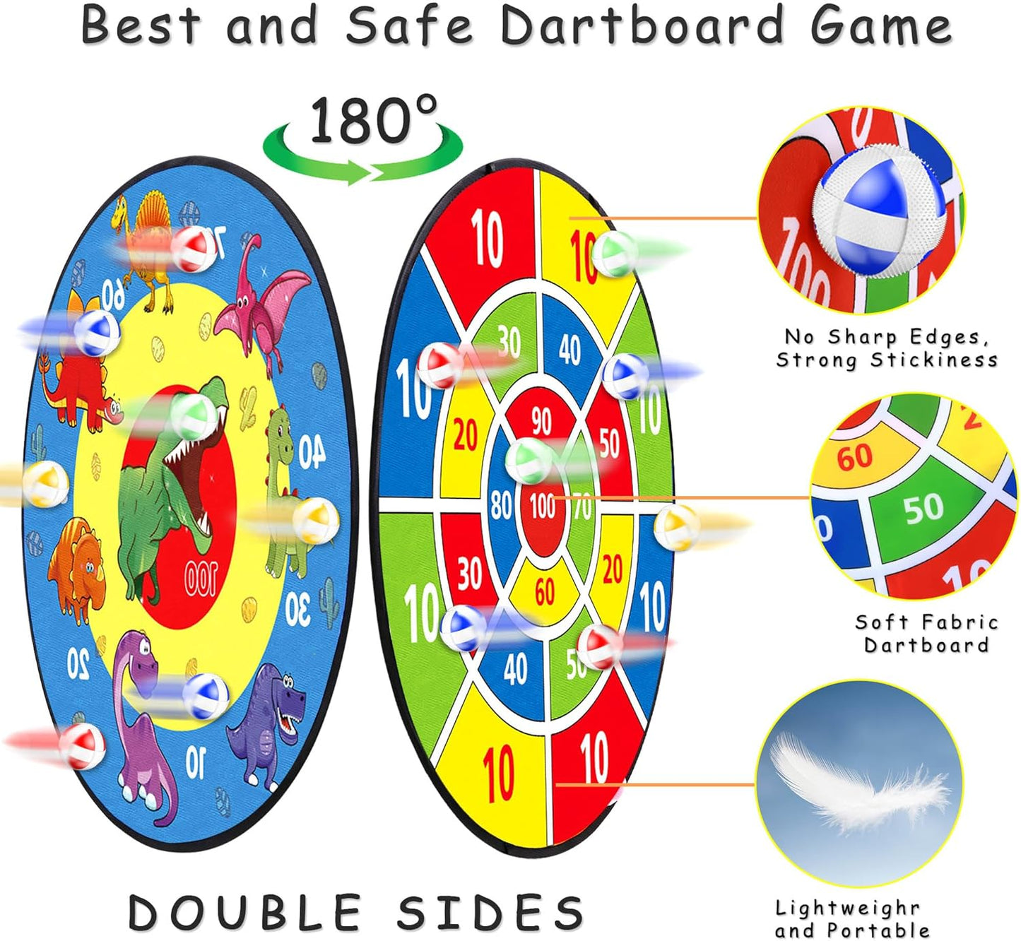 Board Games Set, Dart Board for Kids with 12 Sticky Balls, Darts Board Set with Hook, Safe & Classic Toy Gift for Boys Girls Ages 3-Year-Old and Up, 26 Inches