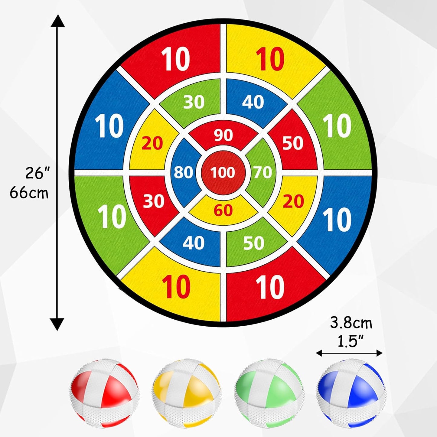 Board Games Set, Dart Board for Kids with 12 Sticky Balls, Darts Board Set with Hook, Safe & Classic Toy Gift for Boys Girls Ages 3-Year-Old and Up, 26 Inches
