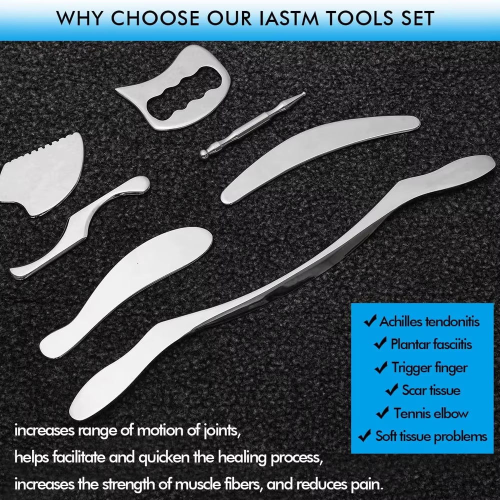7PCS IASTM Stainless Steel Gua Sha Scraping Tools Muscle Scraper for Soft Tissue Physical Therapy Neck Face Body Massage Tools