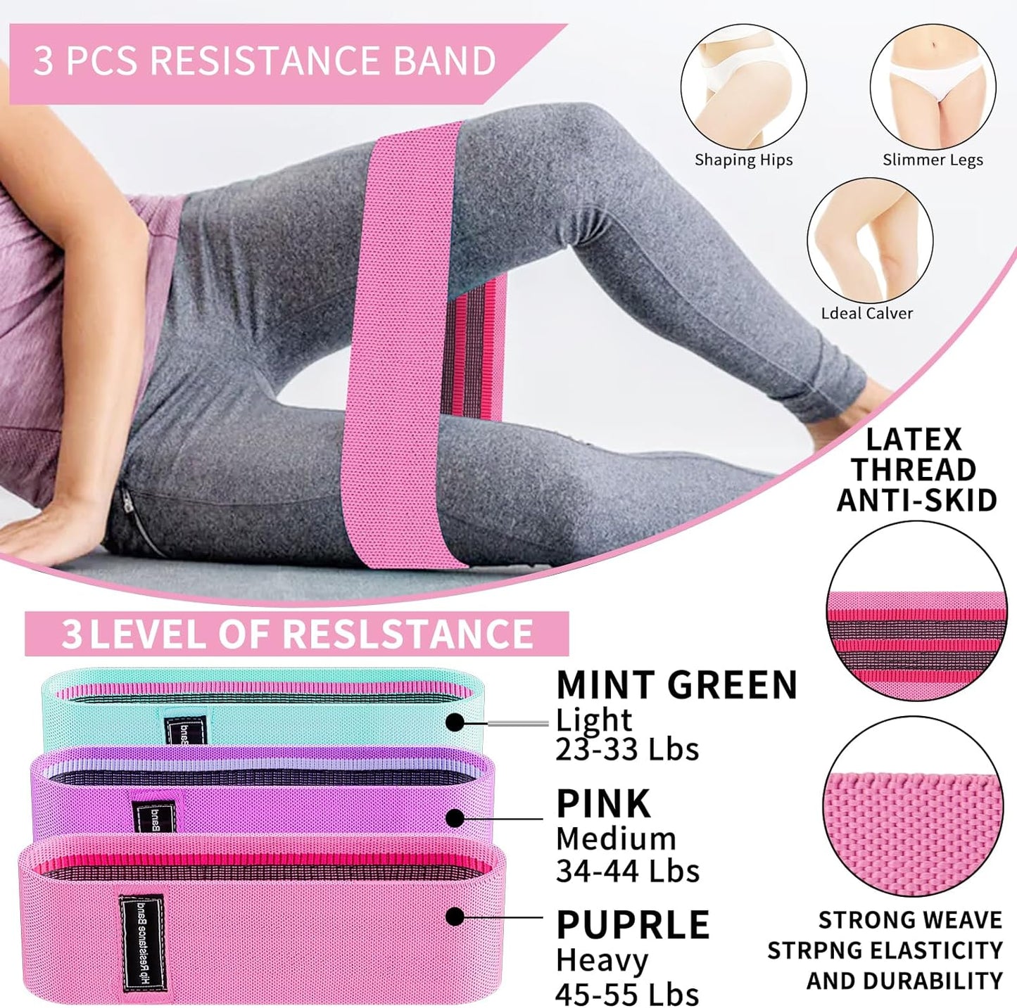 Barbell Pad Set, 9Pcs Barbell Squat Pad for Women Hip Thrusts, Lunges, Leg Day with 2 Gym Ankle Straps, 3 Hip Resistance Bands, 2 Lifting Strap, Carry Bag Barbell Pad