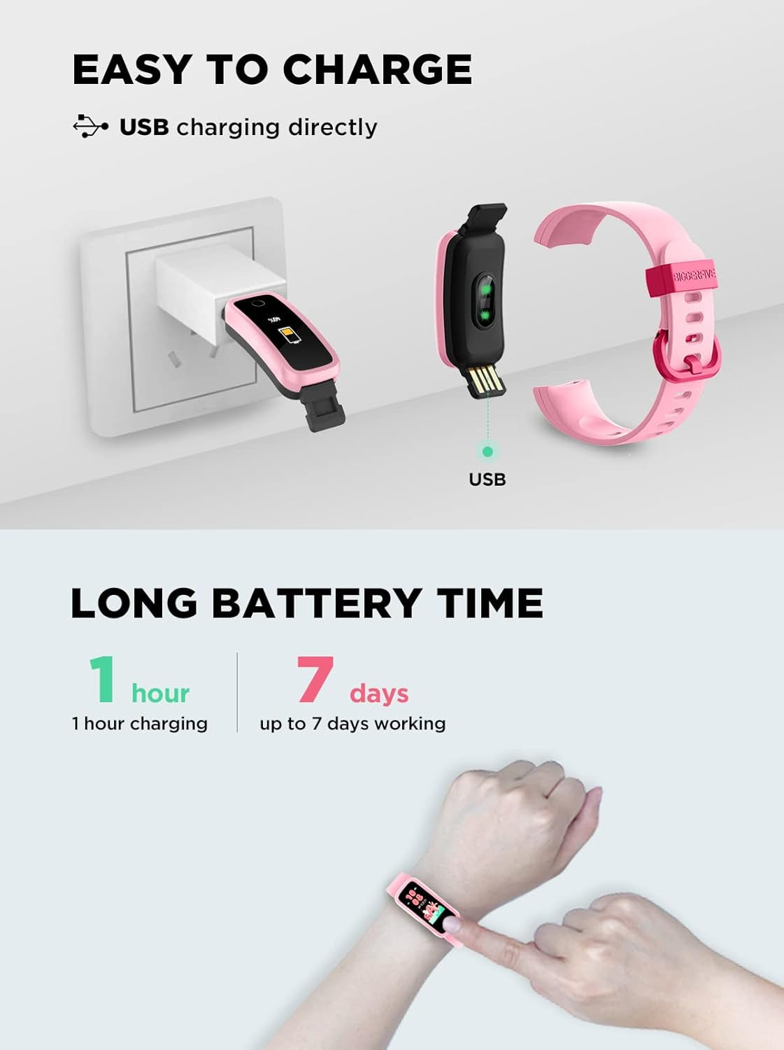 Fitness Tracker Watch for Kids Girls Boys Teens, Activity Tracker, Pedometer, Heart Rate Sleep Monitor, IP68 Waterproof Calorie Step Counter Watch with Alarm Clock, Great Kids Gift