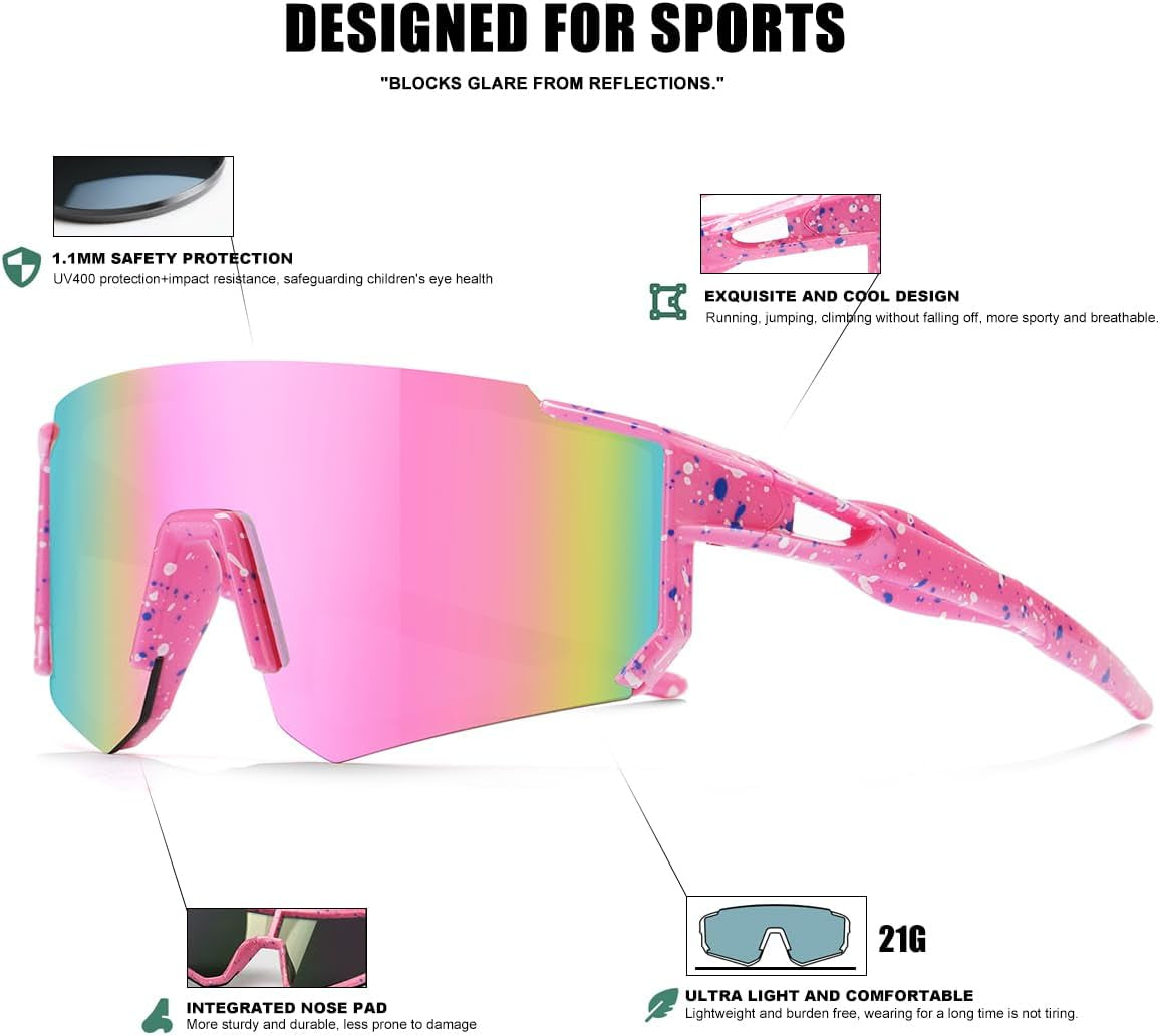 Youth Baseball Sunglasses for Boys Girls Age 6-12 Softball Cycling Sports Sunglasses for Kids Lightweight Frame