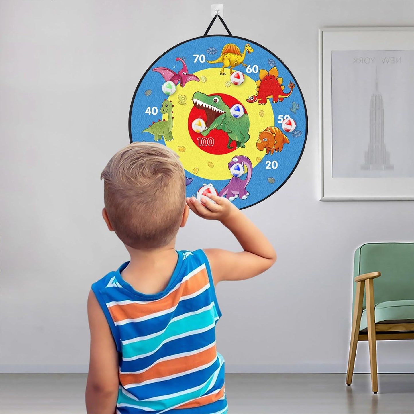 Board Games Set, Dart Board for Kids with 12 Sticky Balls, Darts Board Set with Hook, Safe & Classic Toy Gift for Boys Girls Ages 3-Year-Old and Up, 26 Inches