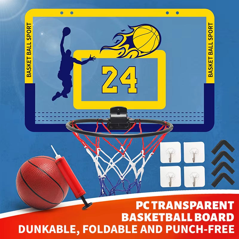 Children'S Wall Mounted Silent Non Porous Foldable Basketball Stand Indoor and Outdoor Activity Basketball Stand with Basketball
