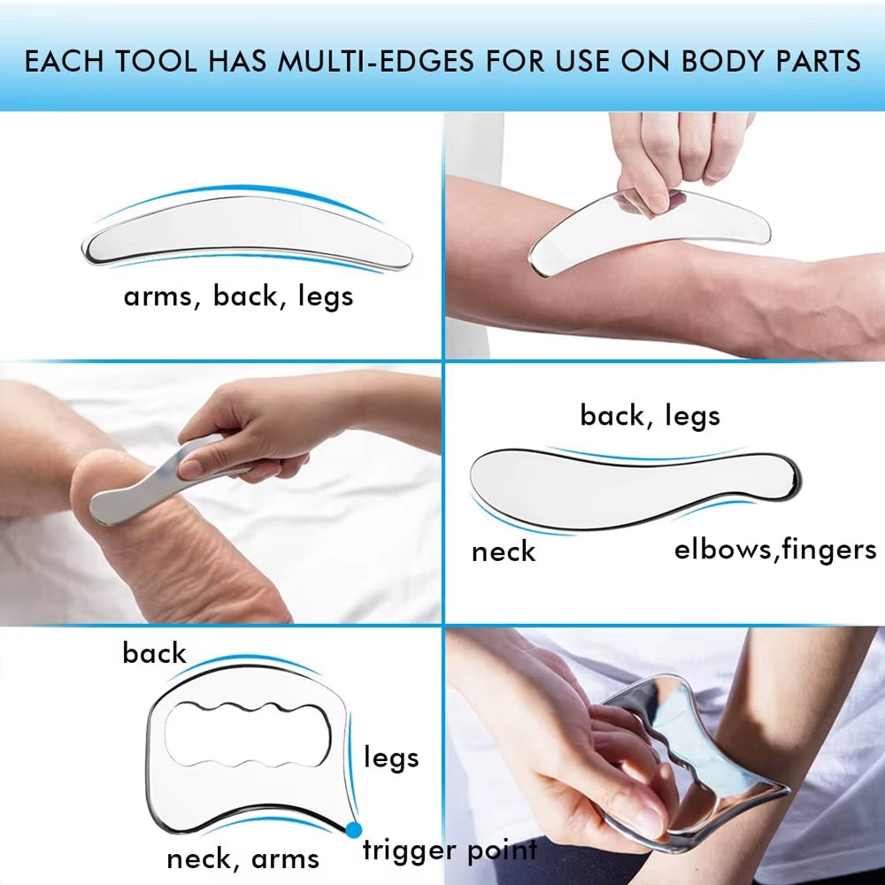 7PCS IASTM Stainless Steel Gua Sha Scraping Tools Muscle Scraper for Soft Tissue Physical Therapy Neck Face Body Massage Tools