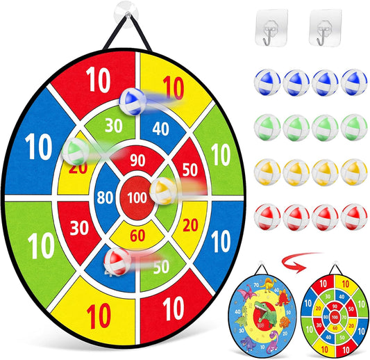 Board Games Set, Dart Board for Kids with 12 Sticky Balls, Darts Board Set with Hook, Safe & Classic Toy Gift for Boys Girls Ages 3-Year-Old and Up, 26 Inches