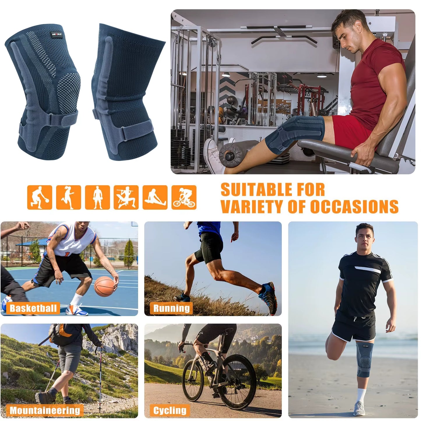 Knee Brace with Patella Pad & Side Stabilizers,Knee Compression Sleeve Support for Women and Men ACL/PCL, Running Sports