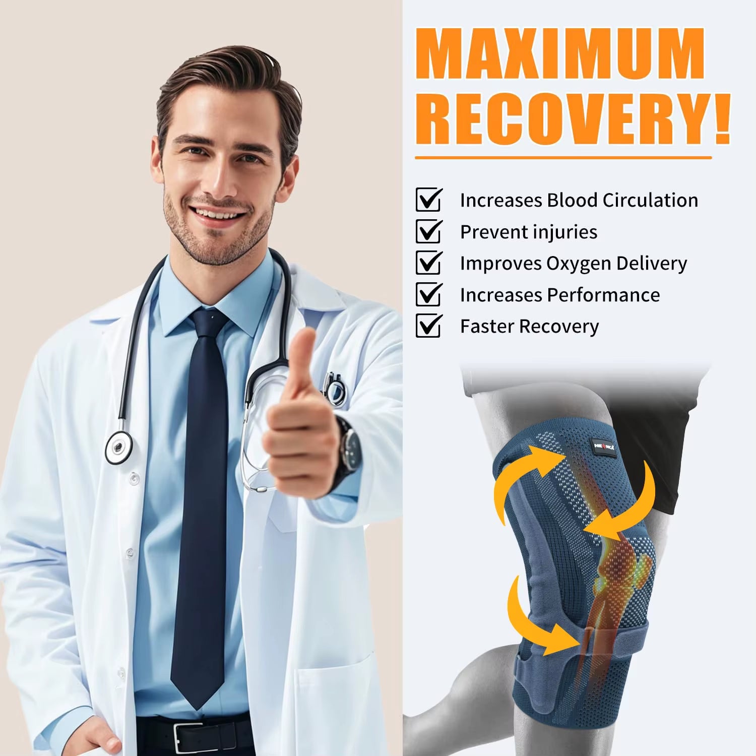 Knee Brace with Patella Pad & Side Stabilizers,Knee Compression Sleeve Support for Women and Men ACL/PCL, Running Sports