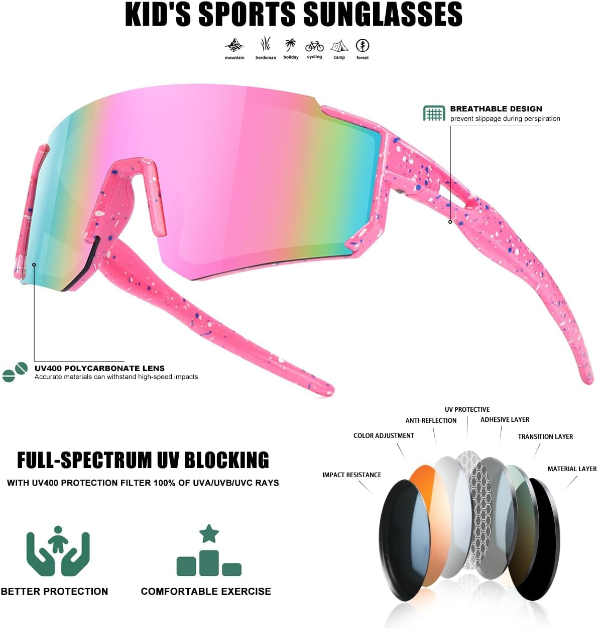 Youth Baseball Sunglasses for Boys Girls Age 6-12 Softball Cycling Sports Sunglasses for Kids Lightweight Frame