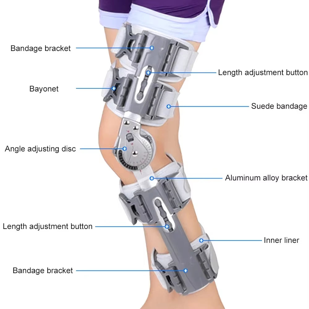 Hinged Knee Brace Set - Post-Surgery ROM Immobilizer & Stabilizer for Injury Recovery - Adjustable Orthopedic Knee Support